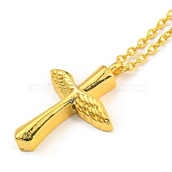 Religion Cross with Wing Pendant Necklaces, Zinc Alloy Cable Chain Necklaces with Lobster Claw Clasp & Chain Extender, Golden, 18-3/4 inch(47.5cm)(NJEW-E101-01G)