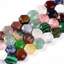 Natural & Synthetic Mixed Stone Beads Strands, Faceted, Hexagon, Mixed Dyed and Undyed, 7~8.5x8~9.5x4~5mm, Hole: 1mm, about 27pcs/strand, 8.86 inch(22.5cm)(G-WH0034-05)
