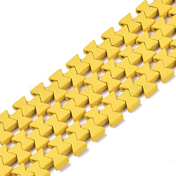 Spray Painted Non-magnetic Synthetic Hematite Multi-Strand Links, for Tile Elastic Bracelets Making, Bowknot, Gold, 7x6x3mm, Hole: 1mm, about 94~99pcs/strand, 16.14~17.32 inch(41~44cm)(G-R468-06-11)