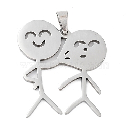 201 Stainless Steel Pendants, Laser Cut, Human Charm, Stainless Steel Color, 34x29.5x1.5mm, Hole: 7x3.5mm(STAS-A090-01B-P)