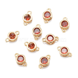 Brass Cubic Zirconia Links Connectors, Long-Lasting Plated, Real 18K Gold Plated, Round, Red, 9x5.5x3mm, Hole: 1mm(KK-K251-22G)