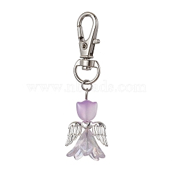 Angel Glass Pendant Decorations, with Alloy Swivel Lobster Claw Clasps, Lilac, 63mm(HJEW-JM01627-01)
