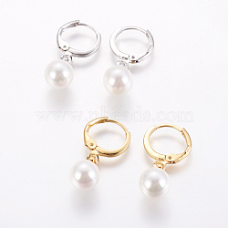 Brass Leverback Earrings, with Shell Pearl, Long-Lasting Plated, Mixed Color, 25mm; Pin: 0.8mm(EJEW-E196-03)