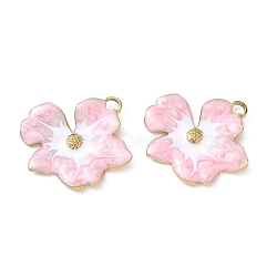 304 Stainless Steel Pendants, with Enamel, Flower Charms, Real 18K Gold Plated, Ion Plating(IP), Pink, 24.5x26x2.5mm, Hole: 3x2.5mm(SA-CBA11D7-07G-01)