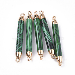 Electroplate Synthetic Malachite Links connectors, with Iron Findings, Column, Golden, 44~45x5mm, Hole: 1.8mm(G-S344-73B)