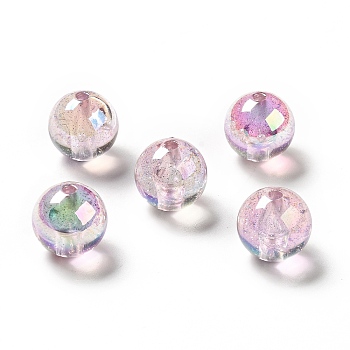 UV Plating Transparent Rainbow Iridescent Acrylic Beads, Glitter Beads, Round, Thistle, 15.5~16x15.5mm, Hole: 2.6~2.7mm
