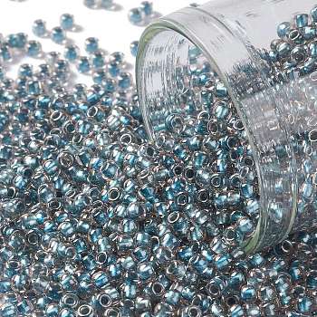 TOHO Round Seed Beads, Japanese Seed Beads, (288) Inside Color Crystal/Metallic Blue Lined, 11/0, 2.2mm, Hole: 0.8mm, about 5555pcs/50g