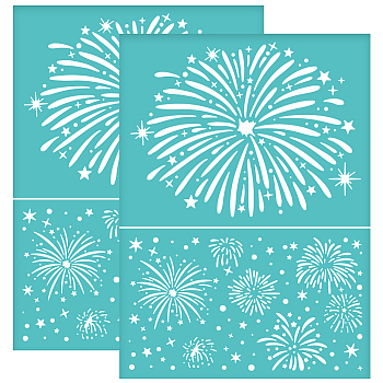 Self-Adhesive Silk Screen Printing Stencil, for Painting on Wood, DIY Decoration T-Shirt Fabric, Turquoise, Fireworks Pattern, 195x140mm