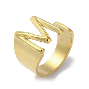 Real 18K Gold Plated 304 Stainless Steel Initial Letter Open Cuff Ring, Letter M, US Size 7 1/2(17.7mm)