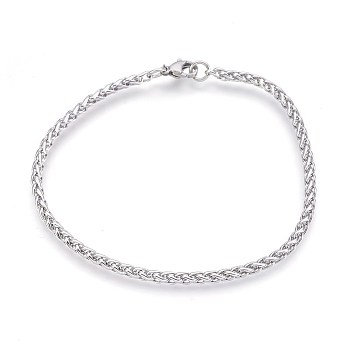 304 Stainless Steel Wheat Chain Bracelets, with Lobster Claw Clasps, Stainless Steel Color, 7-7/8 inch(20cm), 3mm