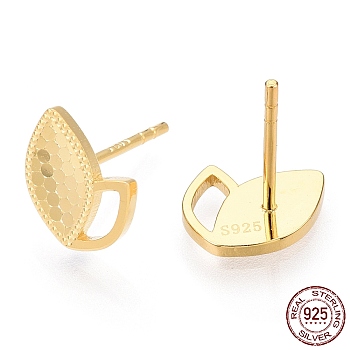 925 Sterling Silver Stud Earrings, Leaf, Nickel Free, with S925 Stamp, Real 18K Gold Plated, 10x8.5mm, Pin: 0.9mm
