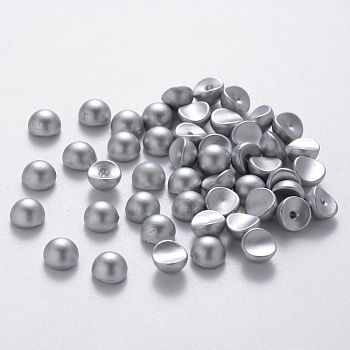 ABS Plastic Imitation Pearl Cabochons, Nail Art Decoration Accessories, Matte Style, Half Round, Silver, 8x5mm