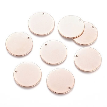 Ion Plating(IP) 304 Stainless Steel Pendants, Stamping Blank Tag, Flat Round, Rose Gold, 20x1mm, Hole: 1.4mm