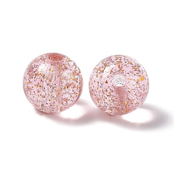 Transparent Acrylic Beads, with Glitter Powder, Round, Pink, 15x14mm, Hole: 3.5mm