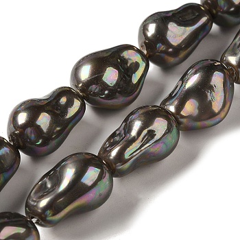 Electroplated Shell Pearl Beads Strands, Nuggets, Black, 22.5x15.5x15mm, Hole: 0.8mm, about 19pcs/strand, 15.87''(40.3cm)