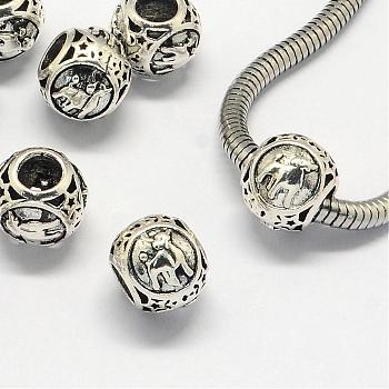 Alloy European Beads, Large Hole Rondelle Beads, with Constellation/Zodiac Sign, Antique Silver, Taurus, 10.5x9mm, Hole: 4.5mm