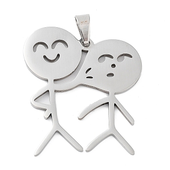 201 Stainless Steel Pendants, Laser Cut, Human Charm, Stainless Steel Color, 34x29.5x1.5mm, Hole: 7x3.5mm