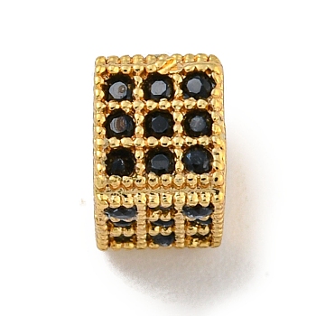 Brass Micro Pave Black Cubic Zirconia Beads, Cube, Real 18K Gold Plated, 4.5x4.5x5.5mm, Hole: 2.5mm