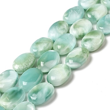 Natural Glass Beads Strands, Grade AB+, Egg, Aqua Blue, 18x13~13.5x5~7.5mm, Hole: 1mm, about 22pcs/strand, 15.5~15.7''(39.37~39.88cm)