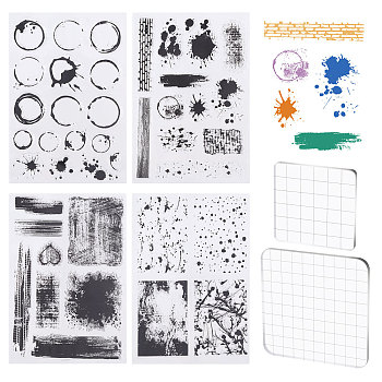 4 Sheets 4 Styles PVC Plastic Stamps, for DIY Scrapbooking, Photo Album Decorative, Cards Making, Stamp Sheets, 2Pcs Acrylic Stamping Blocks Tools, Mixed Shapes, 49~210x49~148x3~5mm, 1 sheet/style