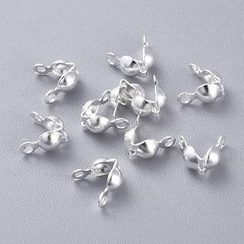 304 Stainless Steel Bead Tips, Calotte Ends, Clamshell Knot Cover, Silver, 7x4mm, Hole: 1.2mm, Fit For 3mm Ball Chain