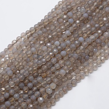 Natural Agate Round Beads Strand, Dyed, Faceted, WhiteSmoke, 4mm, Hole: 1mm, about 92pcs/strand, 14.5 inch