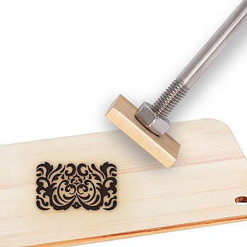 Custom Branding Stainless Steel & Brass Stamps, with Wooden Handle, for Cake/Wood/Leather, Flower Pattern, 28.3x3x3cm