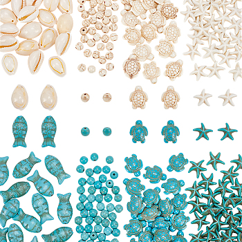 DIY Synthetic Turquoise & Natural Cowrie Shell Beads Jewelry Making Findings Kits, Mixed Color, 6~23x6~14x4.5~11mm, Hole: 1~1.5mm