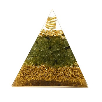 Orgonite Pyramid, Resin Pointed Home Display Decorations, with Natural Green Aventurine and Metal Findings inside, 52.5x54x52mm