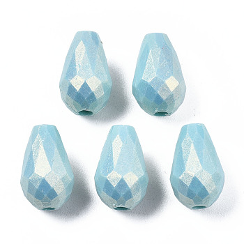 Spray Painted Acrylic Beads, Rubberized Style, Faceted, Teardrop, Aqua, 12x7.5mm, Hole: 2mm, about 758pcs/240g