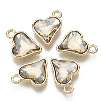 Glass Rhinestone Pendants, with Light Gold Plated Brass Plain Edge Bezel Cups, Heart, Faceted, Lt.Col.Topaz, 19x15x5mm, Hole: 2mm