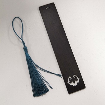 DIY Wood Bookmarks, with Tassel Pendant Decoration, Black, Pendant: 127mm, Wood: 147x27.5x17mm
