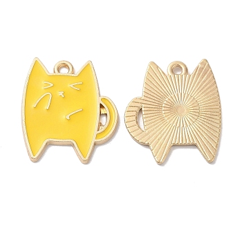 Alloy Enamel Pendants, Light Gold, Cat Charm, Gold, 21x18x1.5mm, Hole: 1.5mm