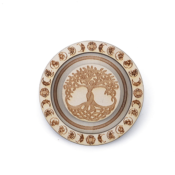 Flat Round Wood Bracelet Display Trays, Holds up to one Bracelet, for Home decoration, Cornsilk, Tree Pattern, 9.5cm