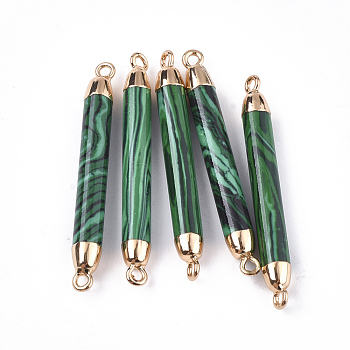 Electroplate Synthetic Malachite Links connectors, with Iron Findings, Column, Golden, 44~45x5mm, Hole: 1.8mm