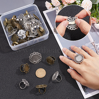 32Pcs 8 Style Vintage Adjustable Iron Flower Finger Ring Components with Alloy Cabochon Bezel Settings(DIY-NB0008-14)-3