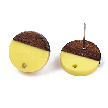 Opaque Resin & Walnut Wood Stud Earring Findings(MAK-N032-008A-B05)-3