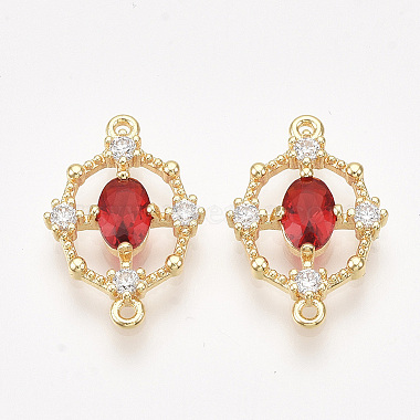 18mm Red Oval Brass+Cubic Zirconia Links