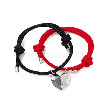 2pcs ensemble de bracelets à breloques coeur assortis en alliage d'aimant 2 couleurs(BJEW-E011-03BP-01)-2