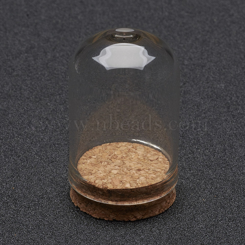 Mini Glass Display Dome Hemisphere Cabochon Wood Cork Bell Jar Cover Decor