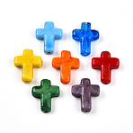 Handmade Lampwork Beads, Cross, Mixed Color, 24~26x20~20.5x6~7.5mm, Hole: 1.6~1.8mm(LAMP-N024-44)
