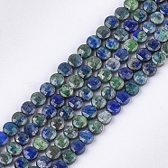 Natural Chrysocolla and Lapis Lazuli Beads Strands, Faceted, Flat Round, 4~4.5x2.5~3mm, Hole: 0.8mm, about 88~89pcs/strand, 14.9 inch~15.1 inch(X-G-S354-41)