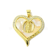 Real 18K Gold Plated Brass Micro Pave Cubic Zirconia Pendants, with Shell, Heart, 29x27x3mm, Hole: 3.5x4.5mm(KK-H472-14G-06)