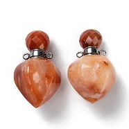 Faceted Natural Topaz Jade Openable Perfume Bottle Pendants, with 304 Stainless Steel Findings, Peach Shape, Stainless Steel Color, 35~36x18~18.5x21~21.5mm, Hole: 1.8mm, Bottle Capacity: 1ml(0.034 fl. oz)(G-P435-A-06P)