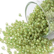 TOHO Round Seed Beads, Japanese Seed Beads, (946F) Frost Inside Color Jonquil/Opaque Green Lined, 11/0, 2.2mm, Hole: 0.8mm, about 3000pcs/10g(X-SEED-TR11-0946F)