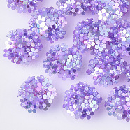 PVC Paillette Cabochons, Cluster Beads, with Glass Seed Beads and Golden Plated Brass Perforated Disc Settings, Flower, Medium Purple, 20~23x10~11mm(FIND-S321-01C)