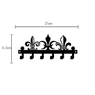 Iron Wall Mounted Hook Hangers, Decorative Organizer Rack with 6 Hooks, for Bag Clothes Key Scarf Hanging Holder, Fleur De Lis, Gunmetal, 11.5x27cm(AJEW-WH0156-107)