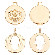 BENECREAT 20Pcs 2 Style Brass Charms, Flat Round with Flower, Real 18K Gold Plated, 11.5x10x0.8mm, Hole: 1mm(KK-BC0001-91G)
