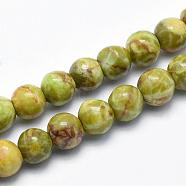 Natural Marble Beads Strands, Round, Dyed & Heated, Olive Drab, 6mm, Hole: 1mm, about 62pcs/strand, 15 inch(38cm)(G-K211-6mm-F)