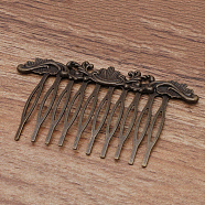 Iron Hair Combs Findings, with Brass Flower, Antique Bronze, 75x48x3mm(OHAR-PW0001-396AB)